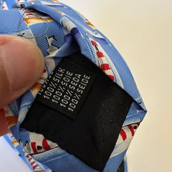 DUNHILL Neck Tie Mens Light Blue Geometric Light House Luxury Silk Preppy Work - Picture 7 of 9